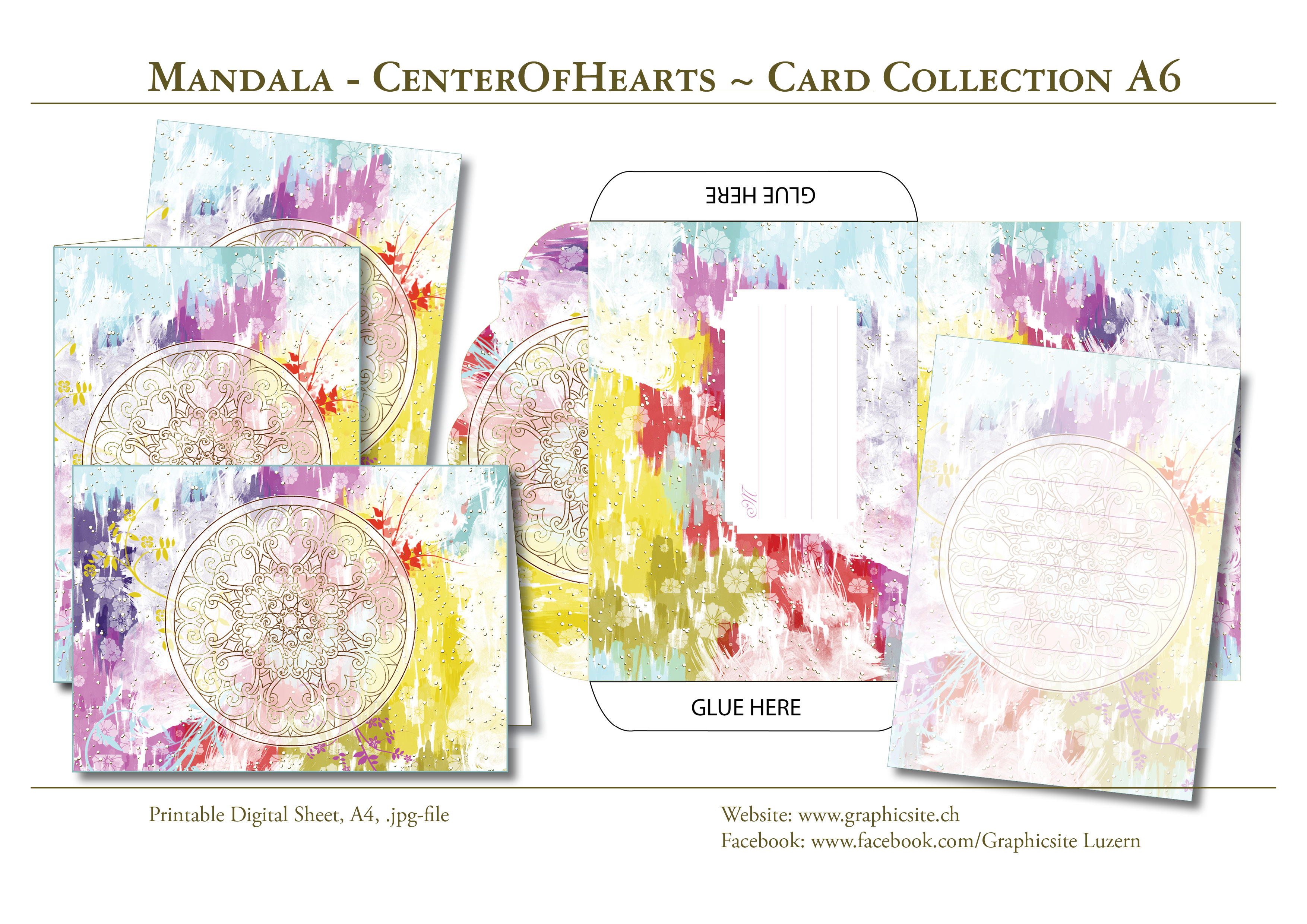 Karten selber drucken - DIN A-Formate - Mandala CenterOfHearts - Grusskarten, yoga, meditation, grusskarten, wasserfarben, digital, papeterie, grafiker, luzern,